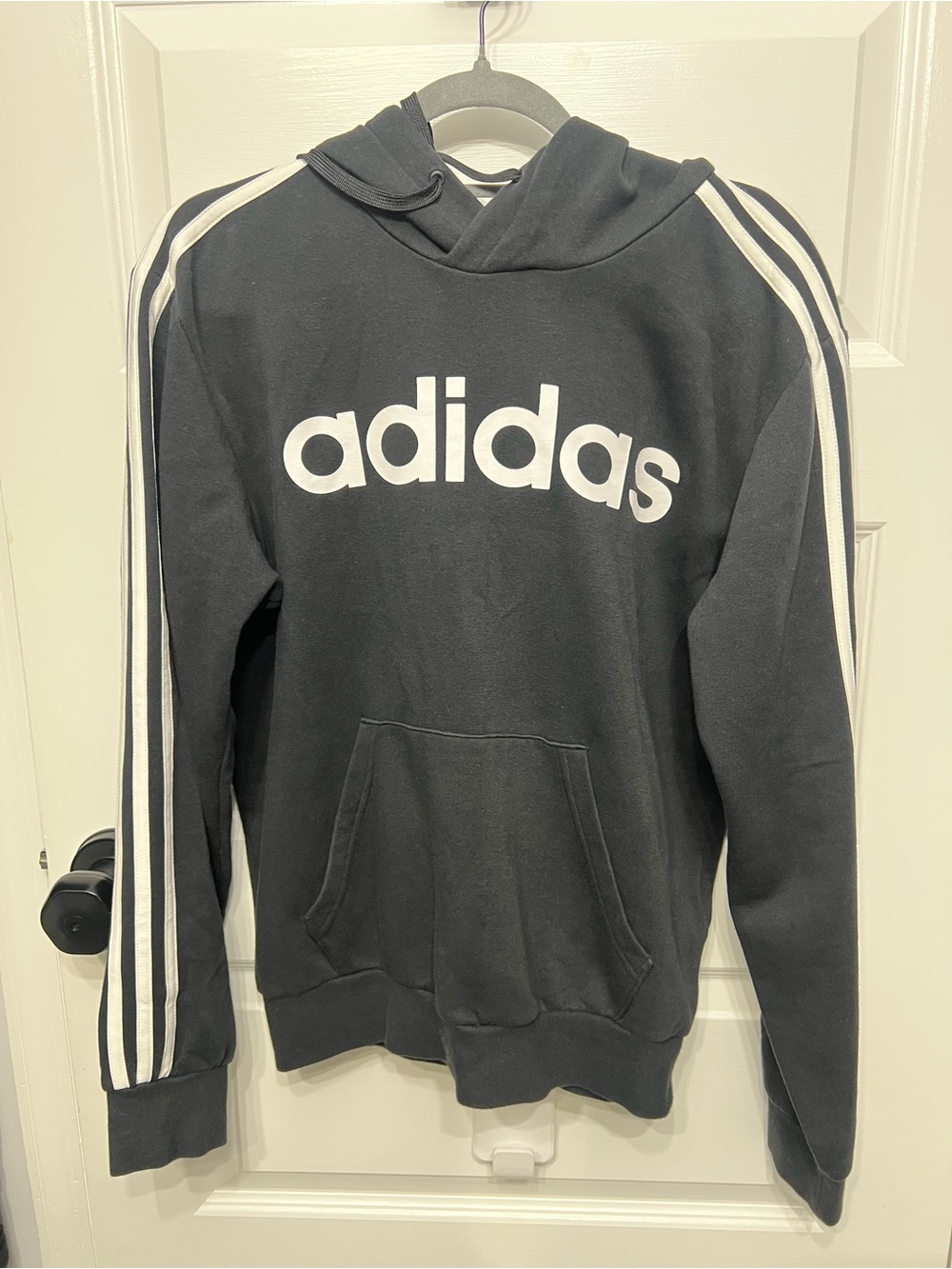 adidas Black Hoodie with White Logo and Stripes